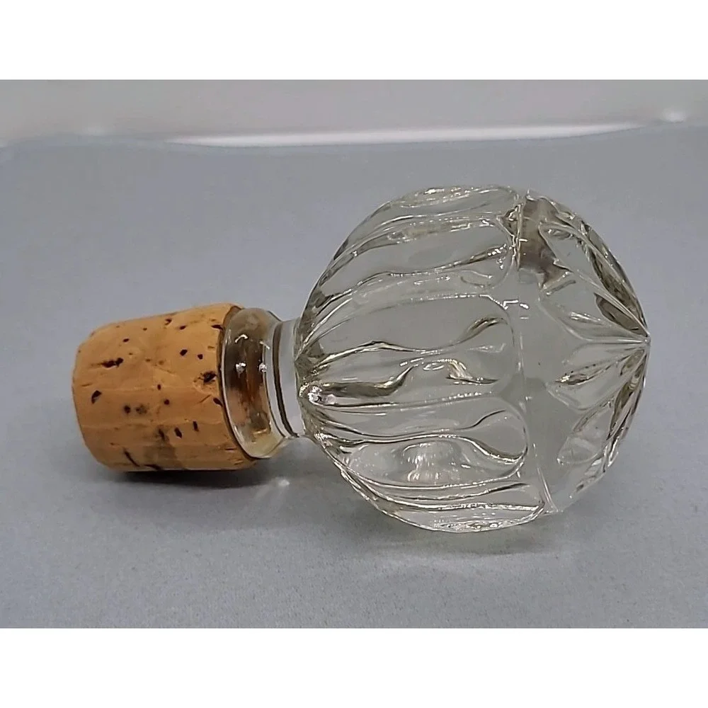 Vintage Glass Bottle Stopper Clear Ribbed Round Replacement Cork Top 3 Inch